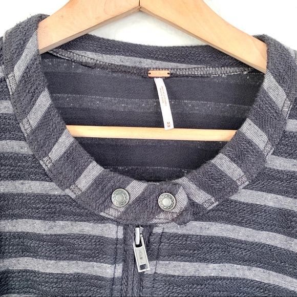 Free People gray striped peplum zip up jacket - Picture 2 of 8